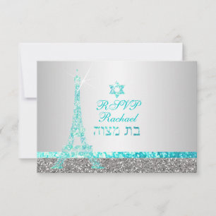 PixDezines rsvp faux glitter eiffel/bat mitzvah