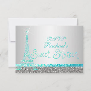 PixDezines rsvp faux glitter eiffel/sweet sixteen Card