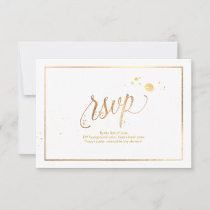 PixDezines RSVP Faux Gold Veins Marble Confetti Card