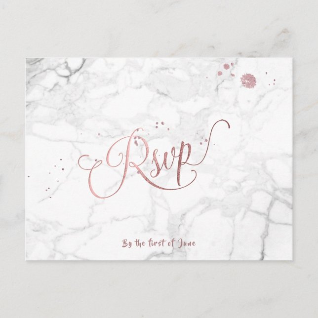 PixDezines RSVP/FAUX ROSE GOLD/MARBLE Invitation Postcard (Front)