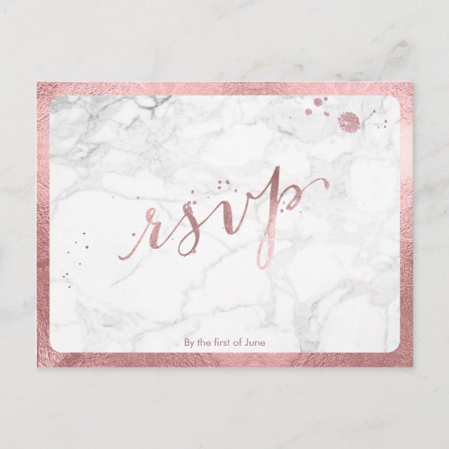 PixDezines RSVP/FAUX ROSE GOLD/MARBLE Invitation Postcard (Front)