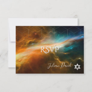 PixDezines RSVP Galaxy Space Bar Mitzvah ✡ Card