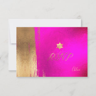 PixDezines RSVP Hot+Flashy Pink Mitzvah ✡ Card