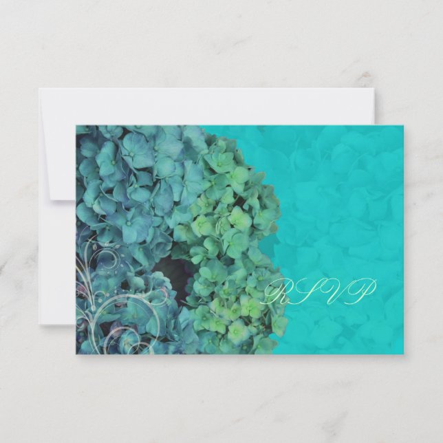 PixDezines RSVP Hydrangea, blue/teal Card (Front)