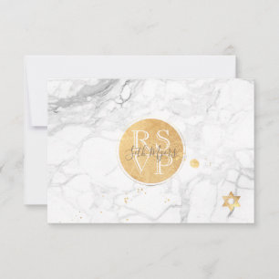 PixDezines RSVP Marble+Faux Gold Bar Mitzvah ✡ Card