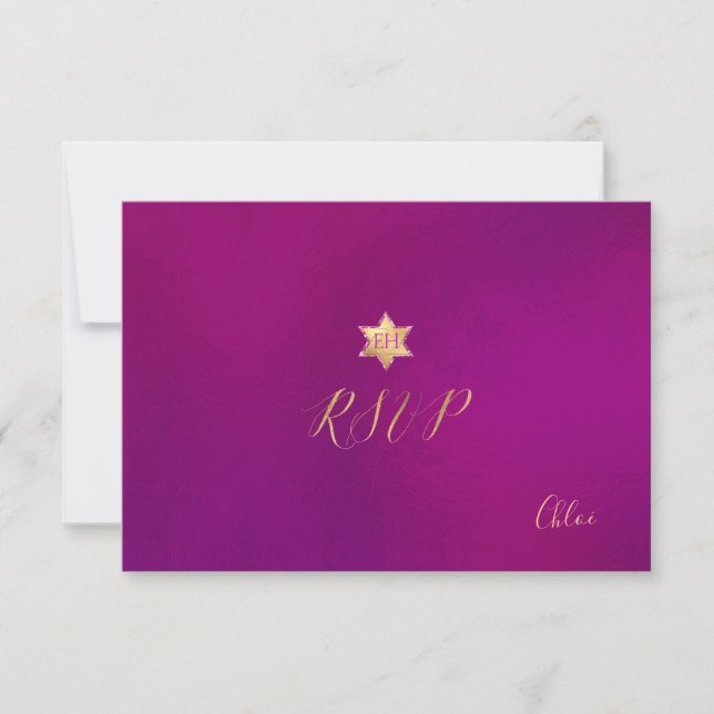 PixDezines RSVP minimalist Fuschia Mitzvah ✡ (Front)