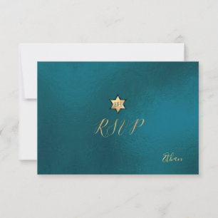 PixDezines RSVP minimalist Teal Green Mitzvah ✡ Card