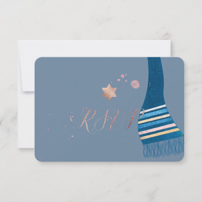 PixDezines rsvp mitzvah/Teal Blue Tallit Card (Front)