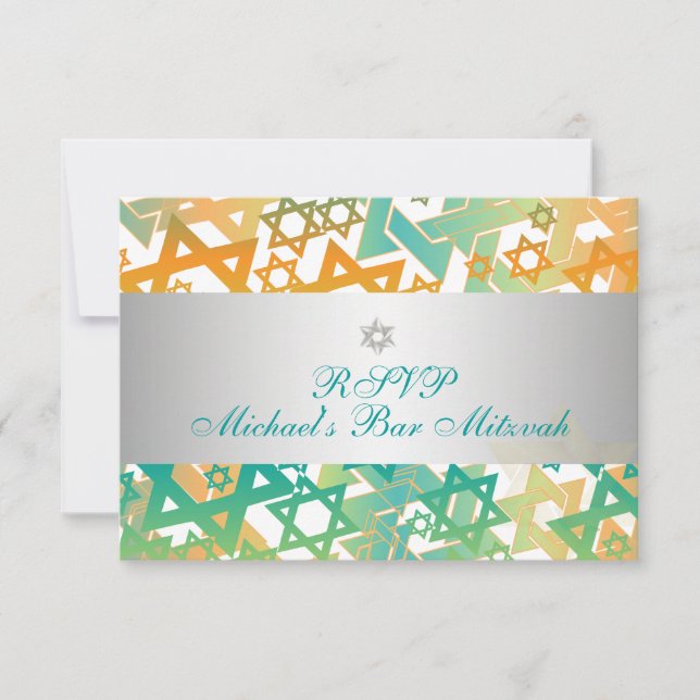 PixDezines rsvp mod stars/bar mitzvah/orange+teal (Front)