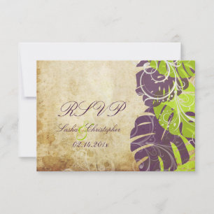 PixDezines rsvp Monstera, Tropical Foliage+Swirls Card