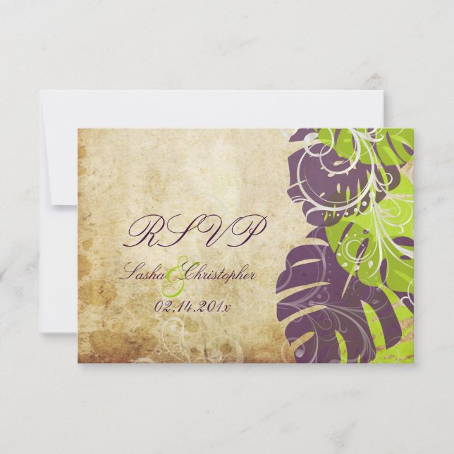 PixDezines rsvp Monstera, Tropical Foliage+Swirls Card (Front)