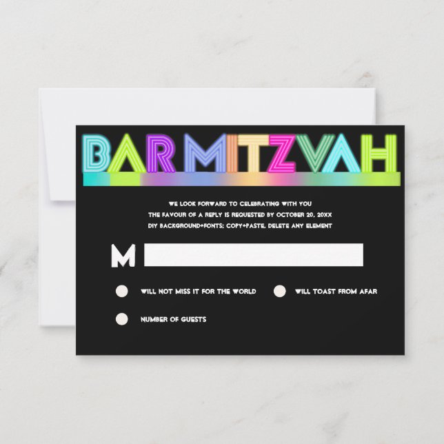 PixDezines RSVP Neon Lights Bar Mitzvah ✡ (Back)