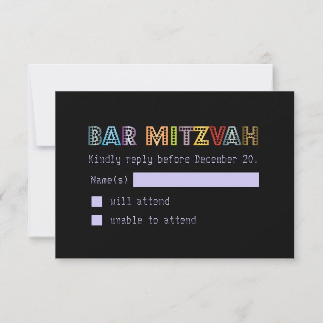 PixDezines rsvp neon lights bar mitzvah Card (Front)