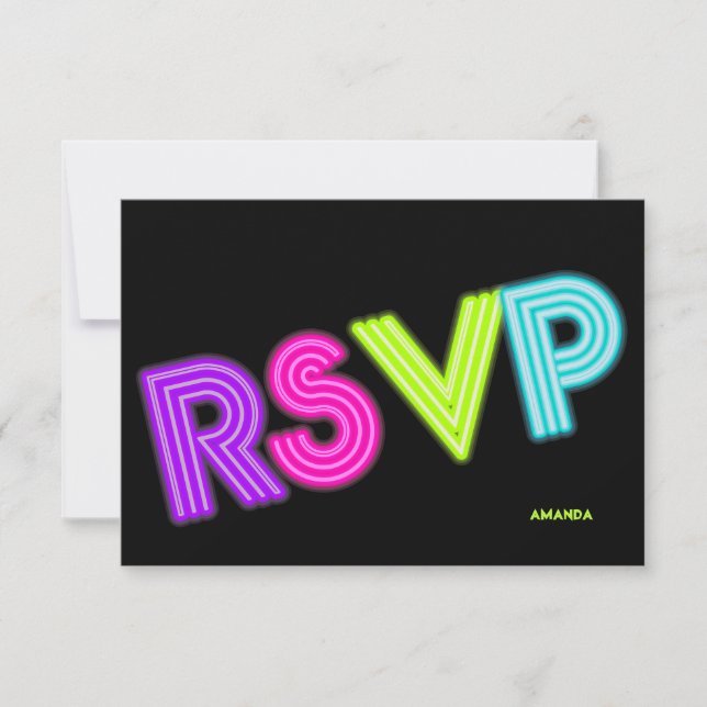PixDezines RSVP Neon Lights Bat Mitzvah ✡ Card (Front)