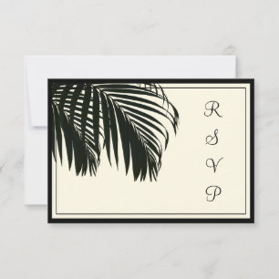 PixDezines rsvp Palm fronds/beach/black+beige Card