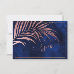 PixDezines RSVP, Palm Fronds Faux Rose Gold RSVP Card