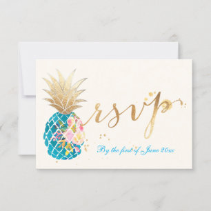 PixDezines rsvp Pineapples/Gold Brush Strokes Card