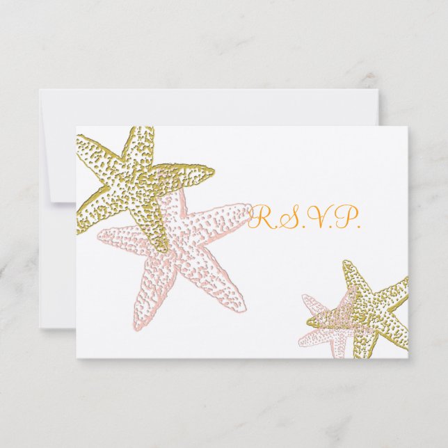 PixDezines rsvp Pink Starfish, beach wedding Card (Front)