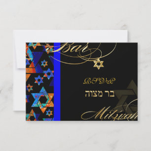 PixDezines rsvp Psychedelic Stars, Bar Mitzvah Invitation
