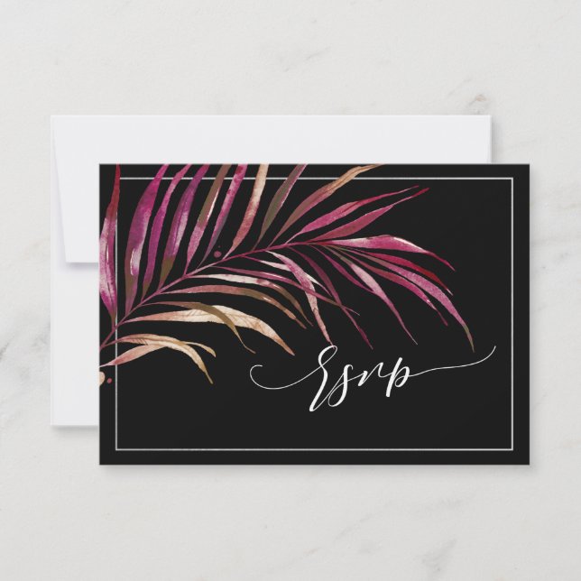 PixDezines RSVP, Red Palm Fronds | Faux Gold RSVP Card (Front)