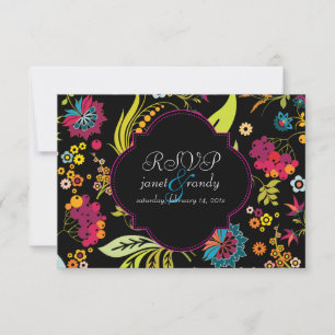 PixDezines rsvp retro floral/DIY background colour Card