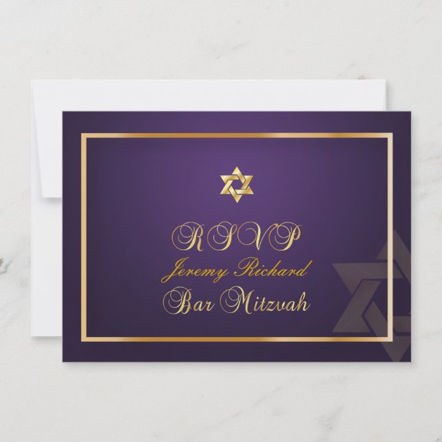 PixDezines rsvp Star, Bar Mitzvah/plum+gold Invitation (Front)