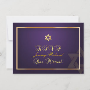 PixDezines rsvp Star, Bar Mitzvah/plum+gold Invitation