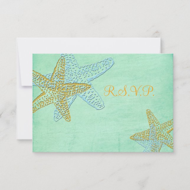 PixDezines rsvp, starfish, mint green RSVP Card (Front)
