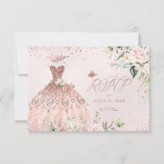 PixDezines RSVP Sweet 16 Dusty Rose Gown Invitation
