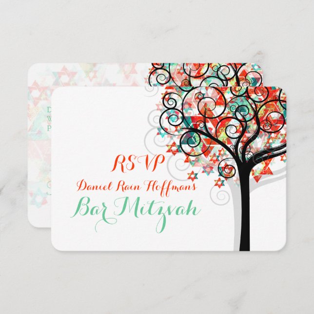 PixDezines Rsvp Tree of Life Bar Mitzvah Invitation (Front/Back)