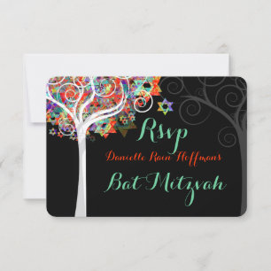 PixDezines rsvp tree of life Bat Mitzvah/bar Card