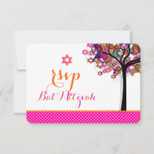 PixDezines RSVP Tree of Life Bat Mitzvah Card