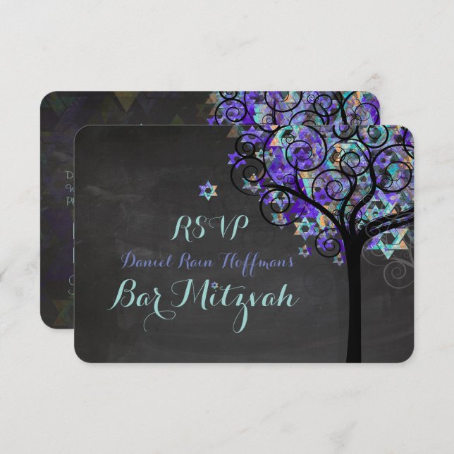 PixDezines rsvp tree of life Bat Mitzvah Invitation (Front/Back)