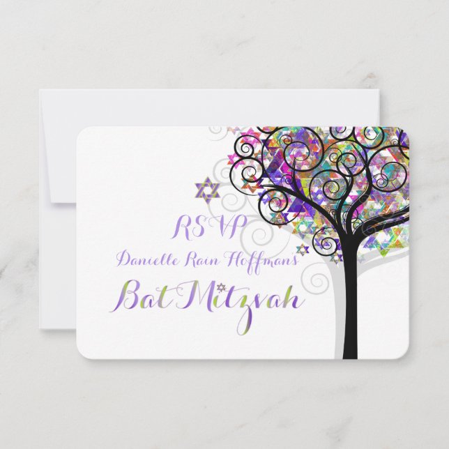 PixDezines RSVP TREE OF LIFE BAT MITZVAH/PURPLE (Front)