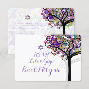 PixDezines RSVP TREE OF LIFE Bnot MITZVAH/PURPLE Invitation