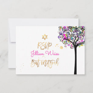 PixDezines RSVP Tree of Life/Neon Bat Mitzvah ✡ Invitation
