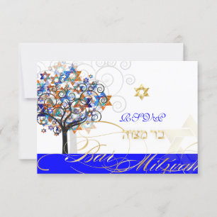 PixDezines rsvp tree of life+stars, Bar Mitzvah Card