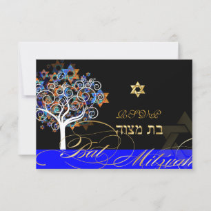 PixDezines rsvp tree of life+stars, Bat Mitzvah Card