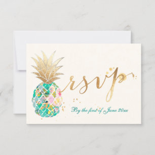 PixDezines RSVP Turquoise Pineapples/Gold Script