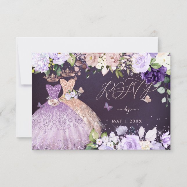 PixDezines RSVP Twins Quinceanera Rose Gold Lilac Invitation (Front)