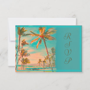 PixDezines rsvp vintage hawaiian beach/teal Card