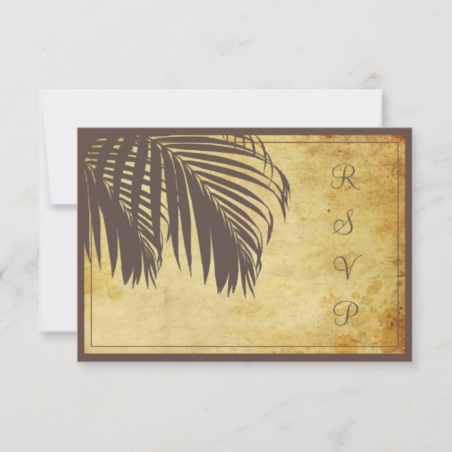 PixDezines rsvp Vintage Palm fronds/beach/brown Card (Front)