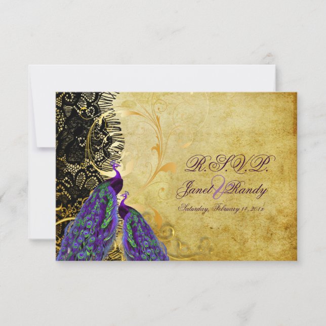 PixDezines rsvp vintage peacock+filigree swirls Card (Front)