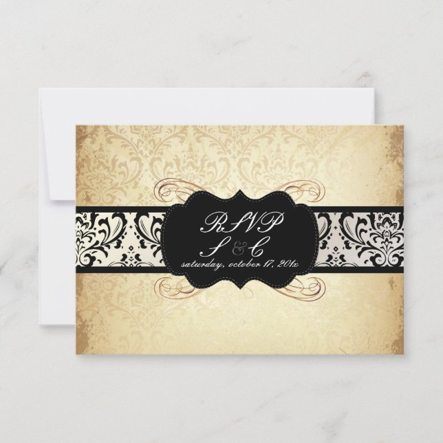 PixDezines rsvp Vintage Rossi Damask, Champagne Card (Front)