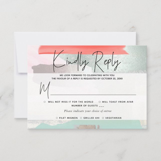 PixDezines RSVP w Meal, Modern Art, Mint Coral (Front)