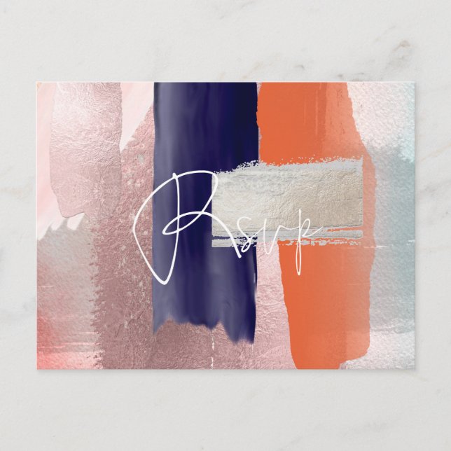 PixDezines RSVP w Meals, Modern Coral+Navy Cards (Front)