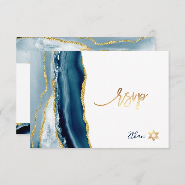PixDezines RSVP Watercolor Agate Bar Mitzvah ✡ (Front/Back)