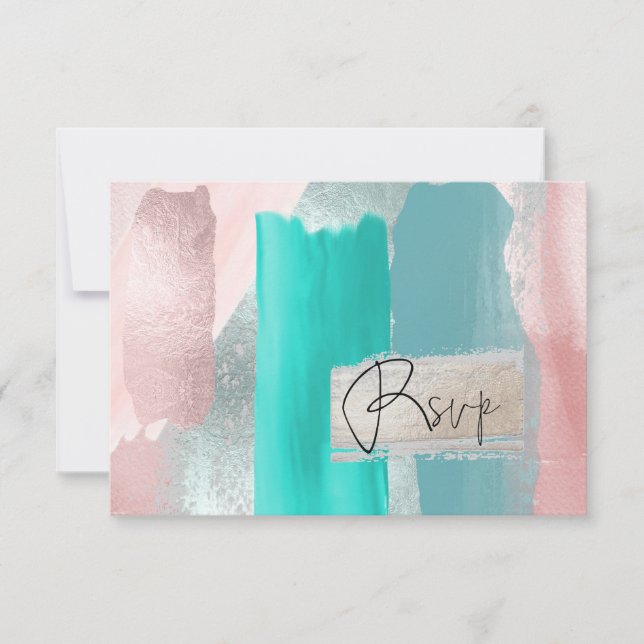 PixDezines RSVP Watercolor Colour Block Blue+Blush Card (Front)