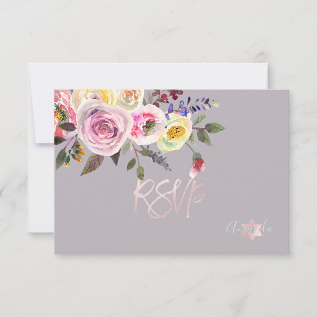 PixDezines RSVP Watercolor Roses Bat Mitzvah ✡ (Front)