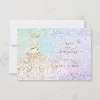 PixDezines RSVP White Gold Quince Dress Invitation